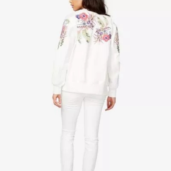 RACHEL ROY Winter White Large Floral Embroidered Bomber Jacket Outerwear - Picture 3 of 7